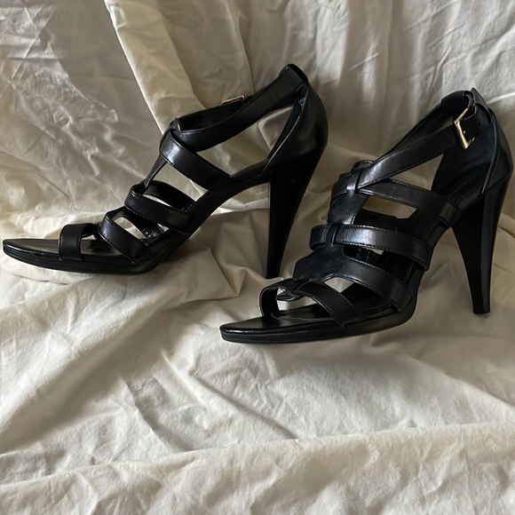 FRANCO FORTINI BLACK LEATHER HEELED SANDALS SIZE 8 - Picture 3 of 10